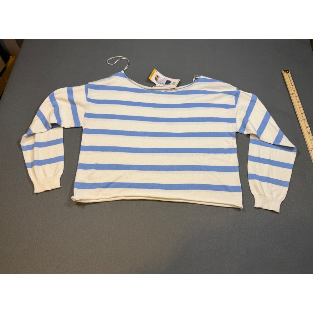 Aeropostale Women's Blue White Striped Off The Shoulder Cotton Sweater M NWT - Picture 3 of 10